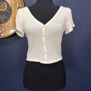 Live in the Moment White Snap Waffle Crop Top, Small